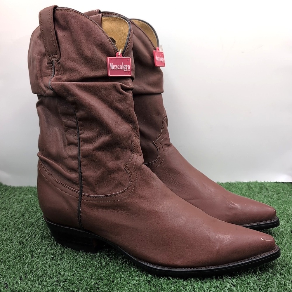 VTG Mezcalero Slouch Style Brown Boots Men's 9.5 - 27 1/2 EE Leather Mexican New